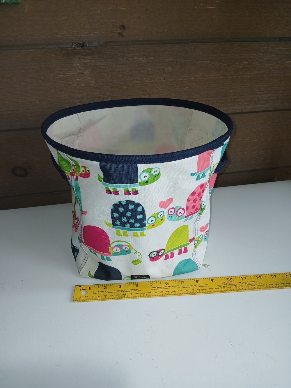 Thirty-One Mini Storage Bin Topsy Turtles Webbed Handles Collapsible 10"x8.5"